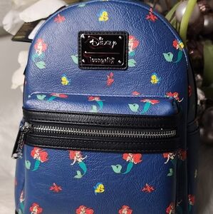 Loungefly Ariel AOP Heart Logo Mini Backpack new